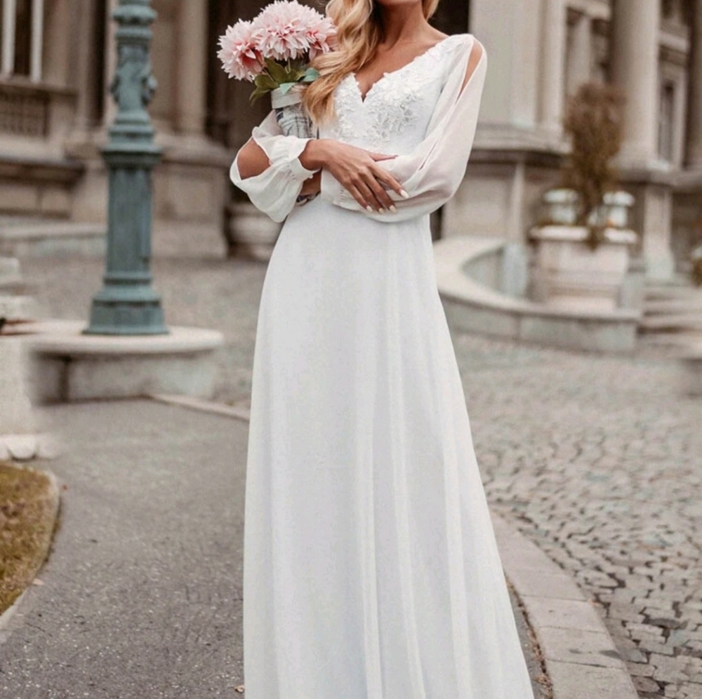 New Split Sleeve Sequin Chiffon Wedding Dress XL